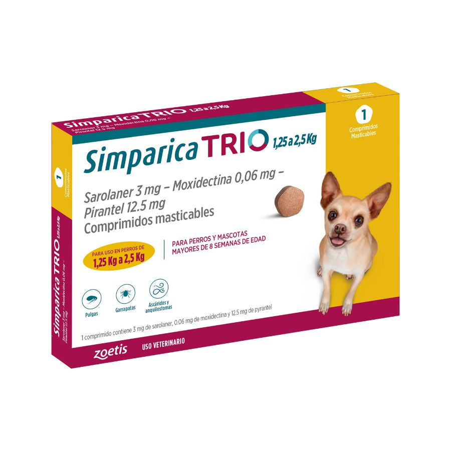 Antiparasitario Simparica Trio (1.3 - 2.5 kg) 1 Comprimido Masticable