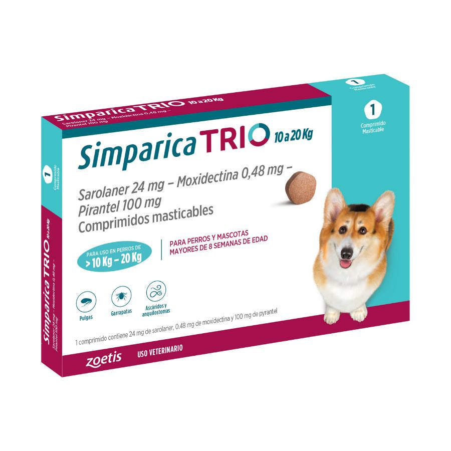 Antiparasitario Simparica Trio (10.1 - 20 kg) 1 Comprimido Masticable