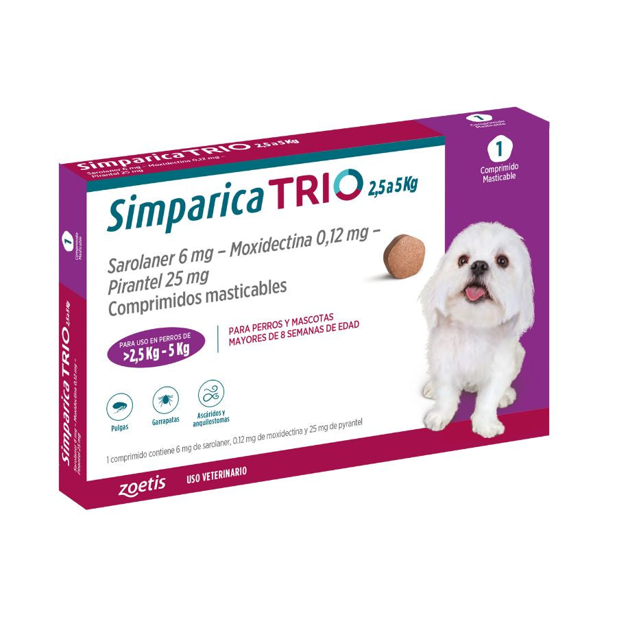 Antiparasitario Simparica Trio (2.6 - 5 kg) 1 Comprimido Masticable
