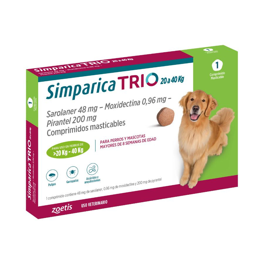 Antiparasitario Simparica Trio (20.1 - 40 kg) 1 Comprimido Masticable