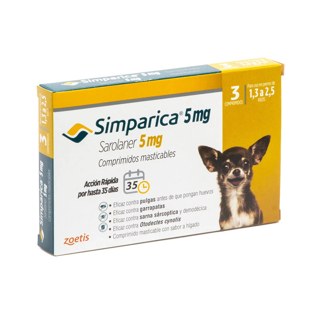 Antiparasitario Simparica (1,3 a 2,5 kg) 3 Comprimidos Masticable